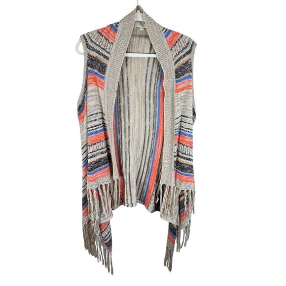 Umgee Lightweight Boho Breathable Fringe Open Asymmetrical Hem Sweater Vest S M - Picture 1 of 6